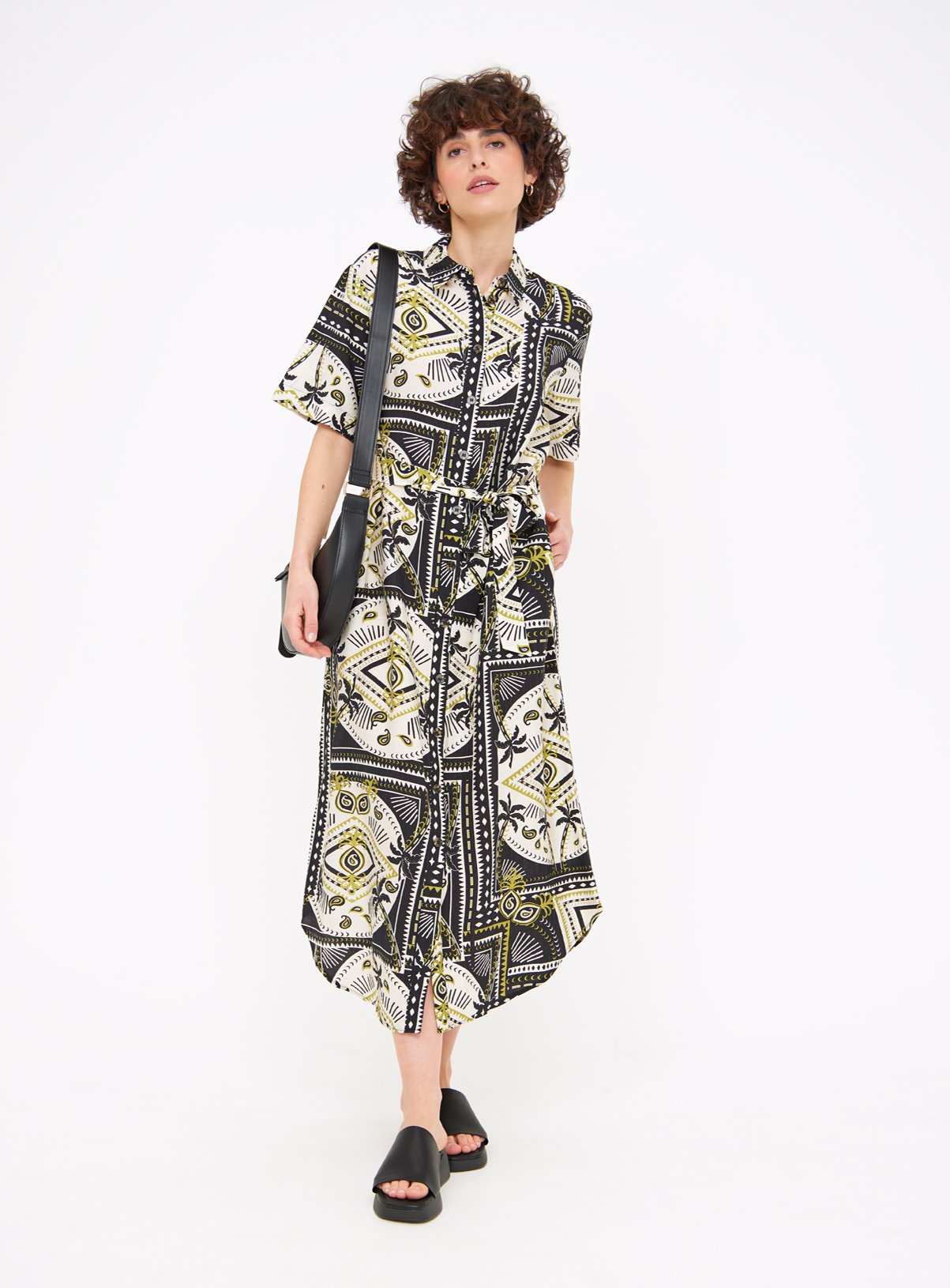 Resort Palm Print Midaxi Shirt Dress 16L - Image 2 thumbnail